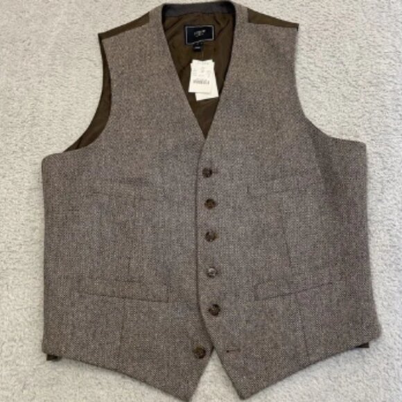 NWT J Crew Thompson Birds Eye Wool Blend Vest Mens M Herringbone Tweed Waistcoat - Picture 1 of 6